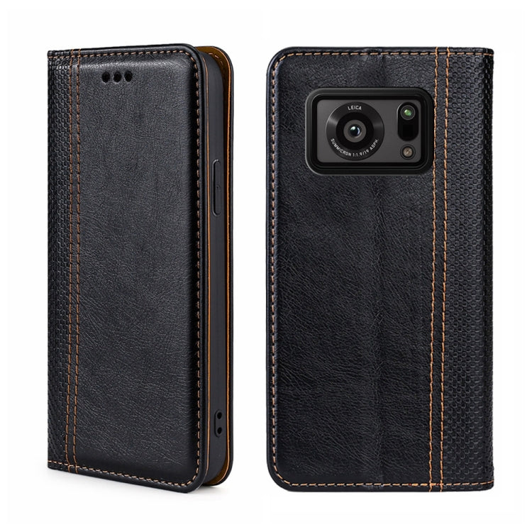 For Sharp Aquos R6 Grid Texture Magnetic Flip Leather Phone Case