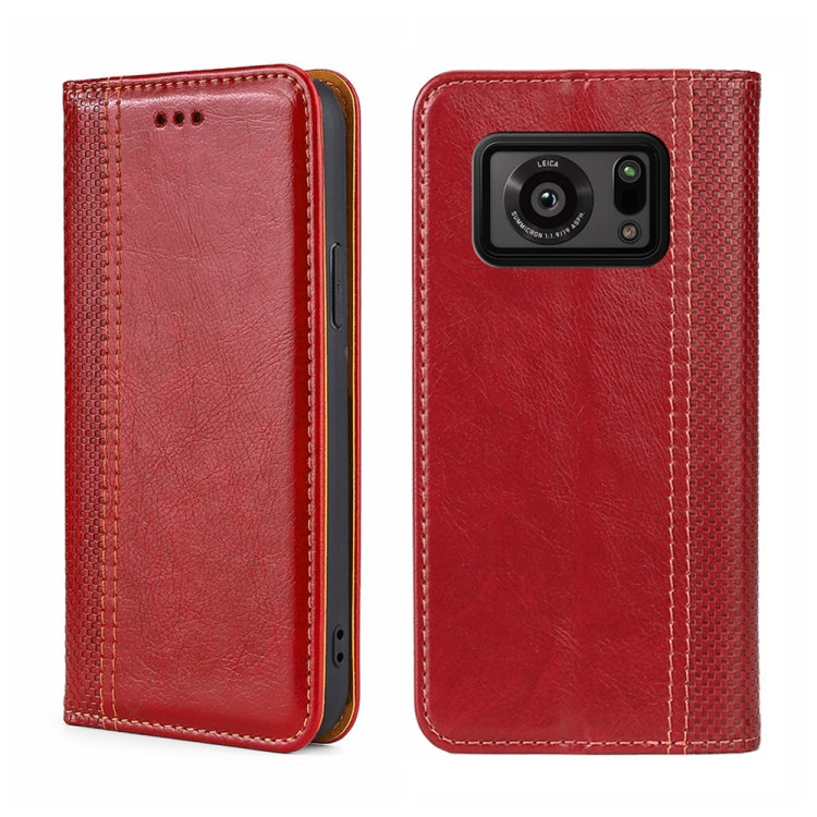 For Sharp Aquos R6 Grid Texture Magnetic Flip Leather Phone Case