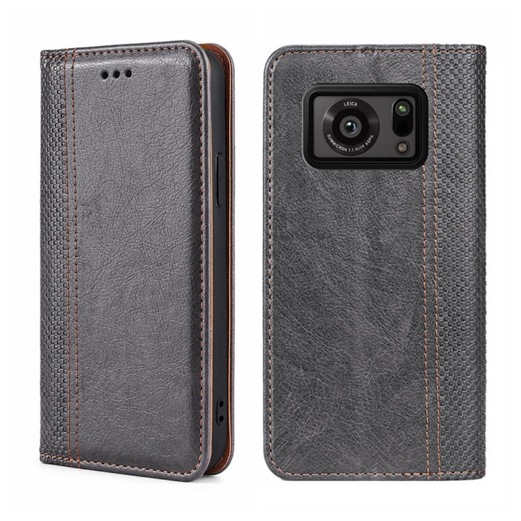 For Sharp Aquos R6 Grid Texture Magnetic Flip Leather Phone Case