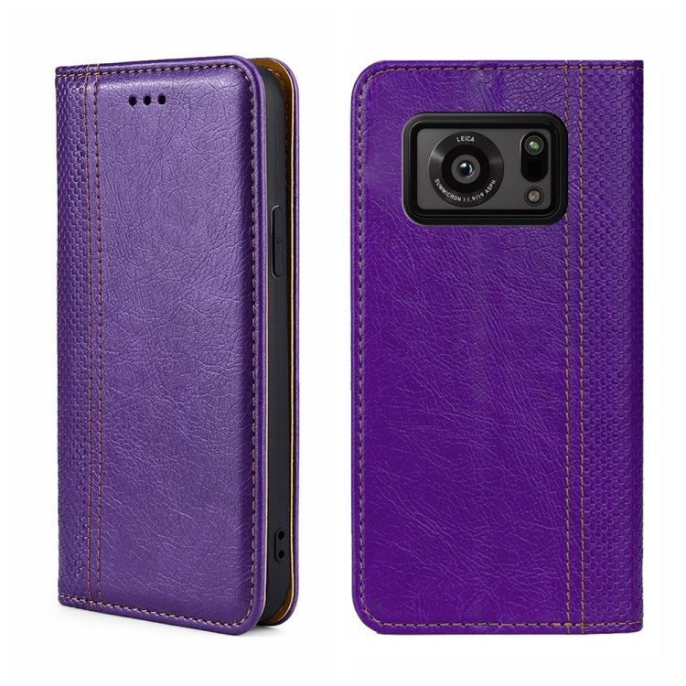 For Sharp Aquos R6 Grid Texture Magnetic Flip Leather Phone Case