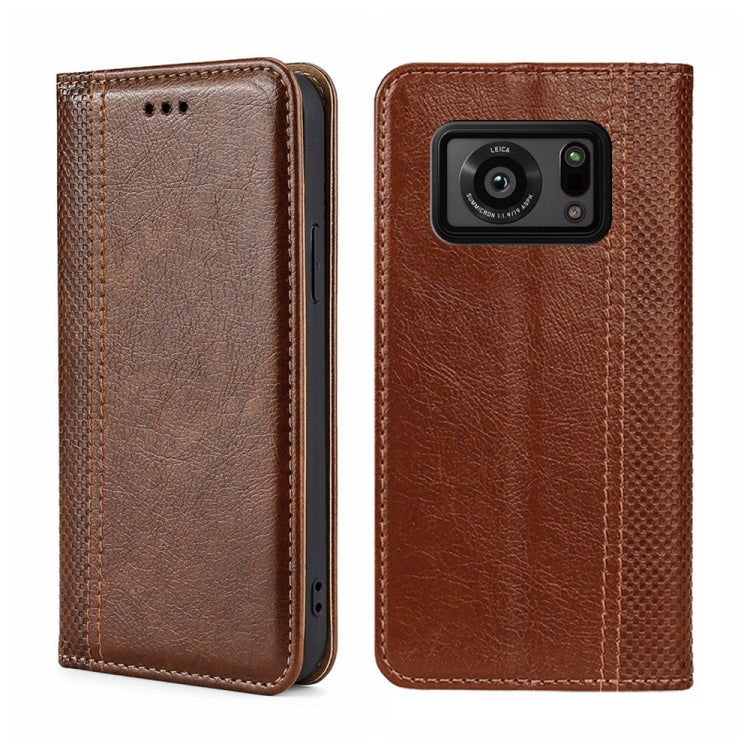 For Sharp Aquos R6 Grid Texture Magnetic Flip Leather Phone Case