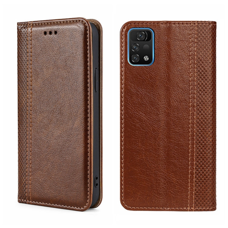 For UMIDIGI A11 Pro Max Grid Texture Magnetic Flip Leather Phone Case