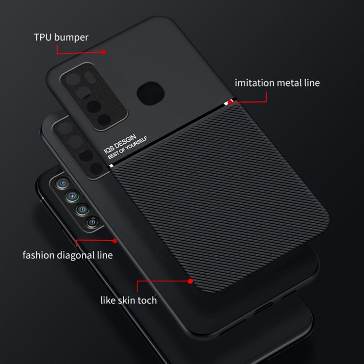 For Infinix Hot 9/Note 7 Lite Classic Tilt Strip Grain Magnetic Shockproof PC + TPU Phone Case
