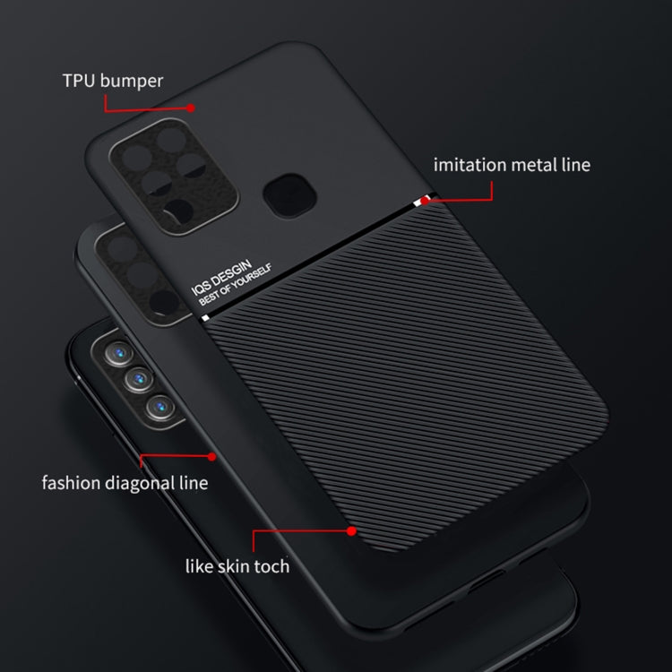 For Infinix Hot 10 Play Classic Tilt Strip Grain Magnetic Shockproof PC + TPU Phone Case