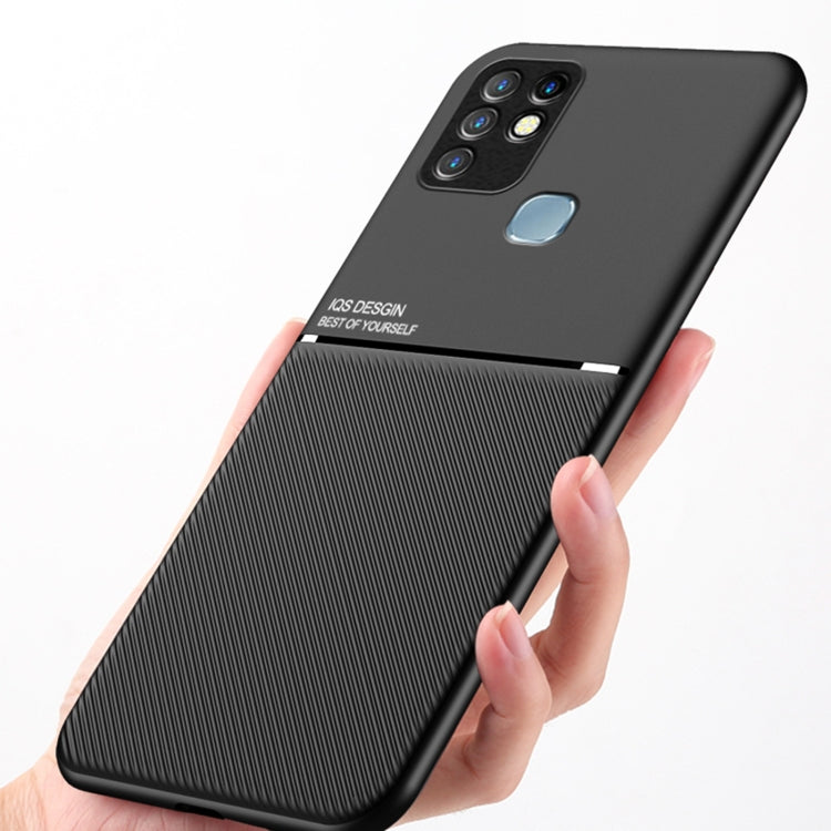 For Infinix Hot 10 Classic Tilt Strip Grain Magnetic Shockproof PC + TPU Phone Case