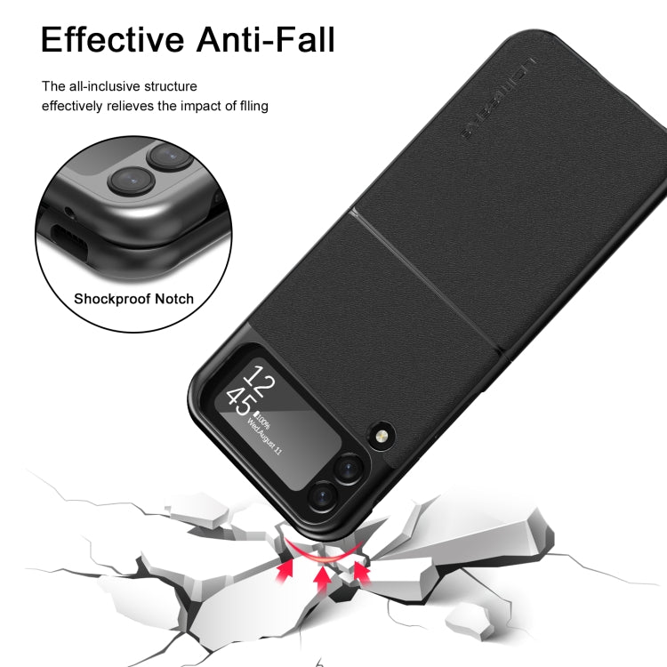 For Samsung Galaxy Z Flip4 5G LC.IMEEKE Shock-resistant Plain Leather All-inclusive Protective Case