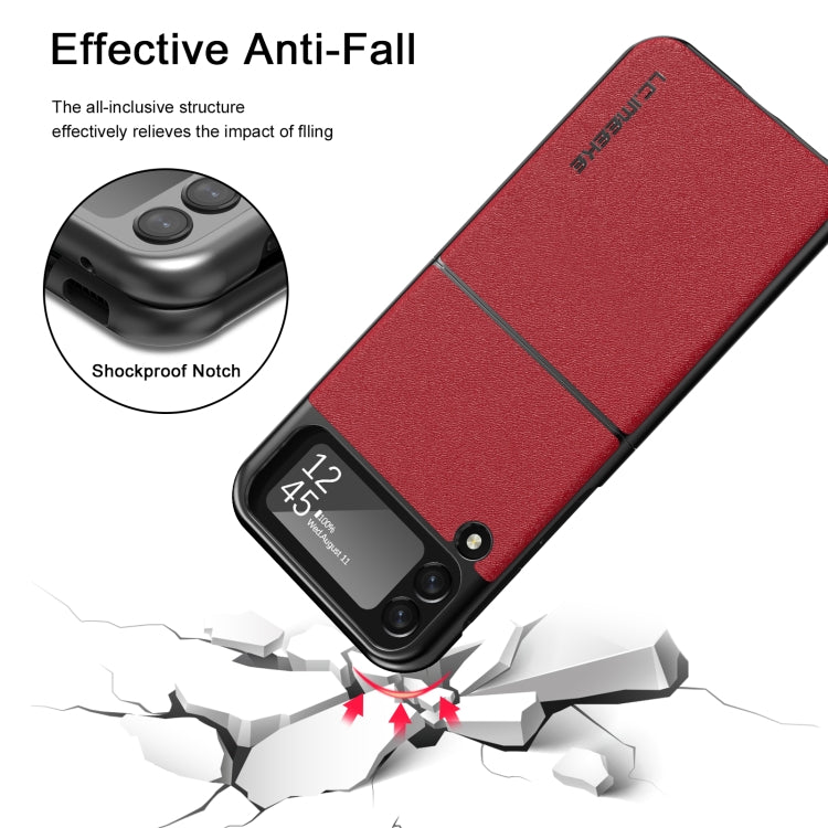For Samsung Galaxy Z Flip4 5G LC.IMEEKE Shock-resistant Plain Leather All-inclusive Protective Case