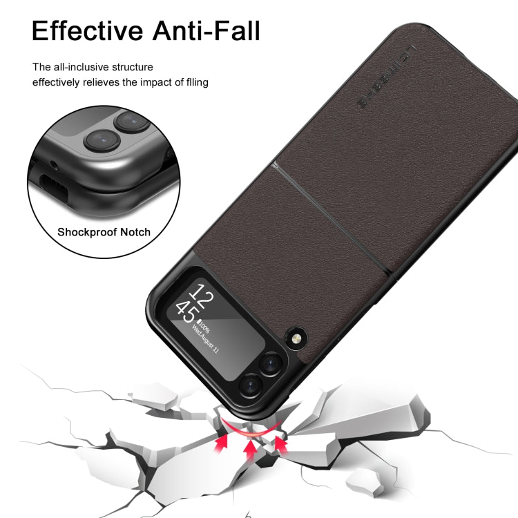 For Samsung Galaxy Z Flip4 5G LC.IMEEKE Shock-resistant Plain Leather All-inclusive Protective Case