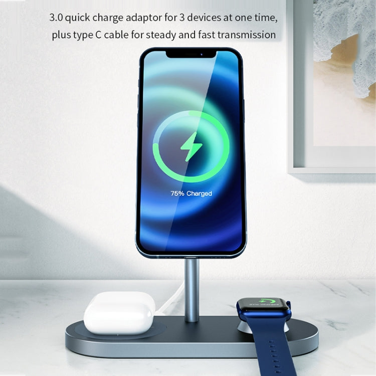 WiWU X23 3 in 1 Magnetic Wireless Charger for QI Mobile Phone iWatch AirPods(Black)