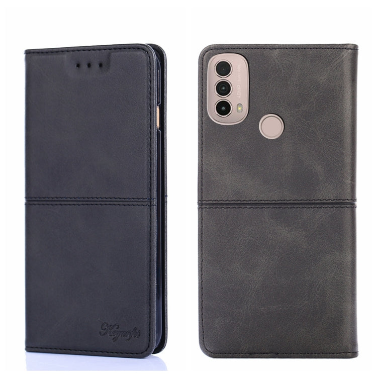 For Motorola Moto E40 Cow Texture Magnetic Horizontal Flip Leather Phone Case