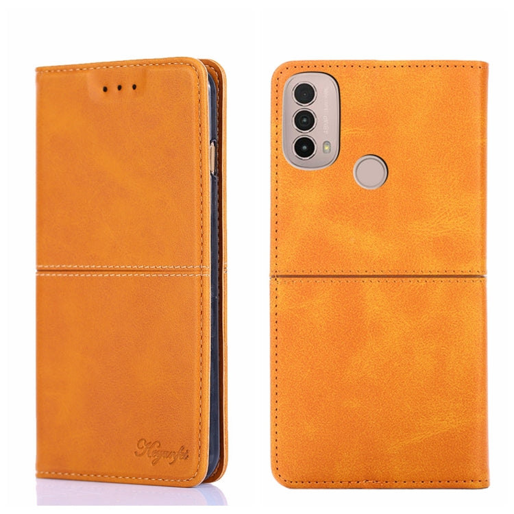 For Motorola Moto E40 Cow Texture Magnetic Horizontal Flip Leather Phone Case