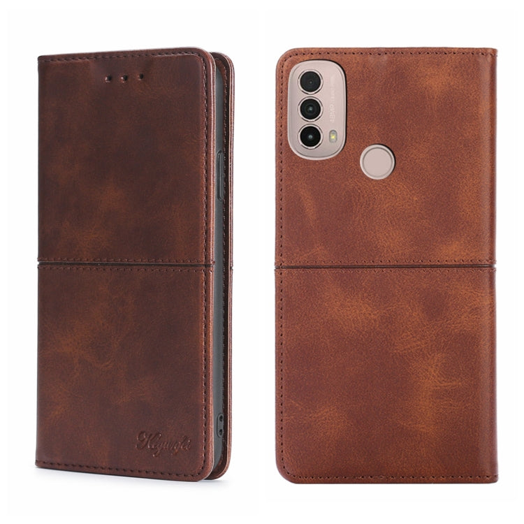For Motorola Moto E40 Cow Texture Magnetic Horizontal Flip Leather Phone Case