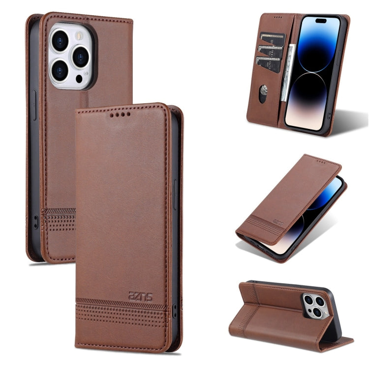 For iPhone 14 Pro Max AZNS Magnetic Calf Texture Flip Leather Phone Case