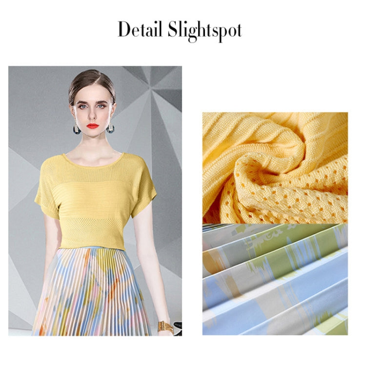 Top Knitted Sweater Printed Pleated Skirt Two Piece Set, Size: