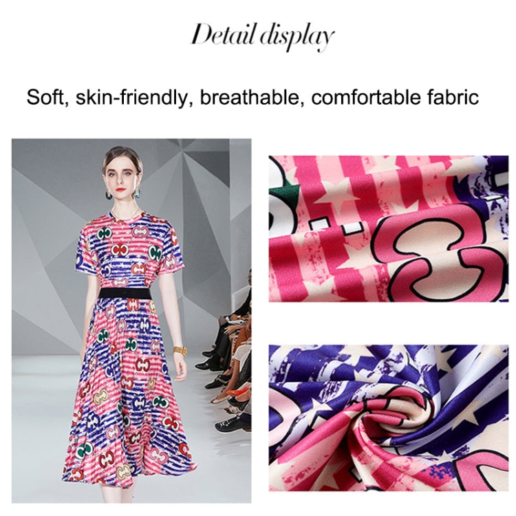 Young Mature Print Tops T-shirt Pleated Skirt Two Piece Set, Size: