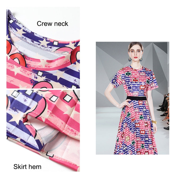Young Mature Print Tops T-shirt Pleated Skirt Two Piece Set, Size: