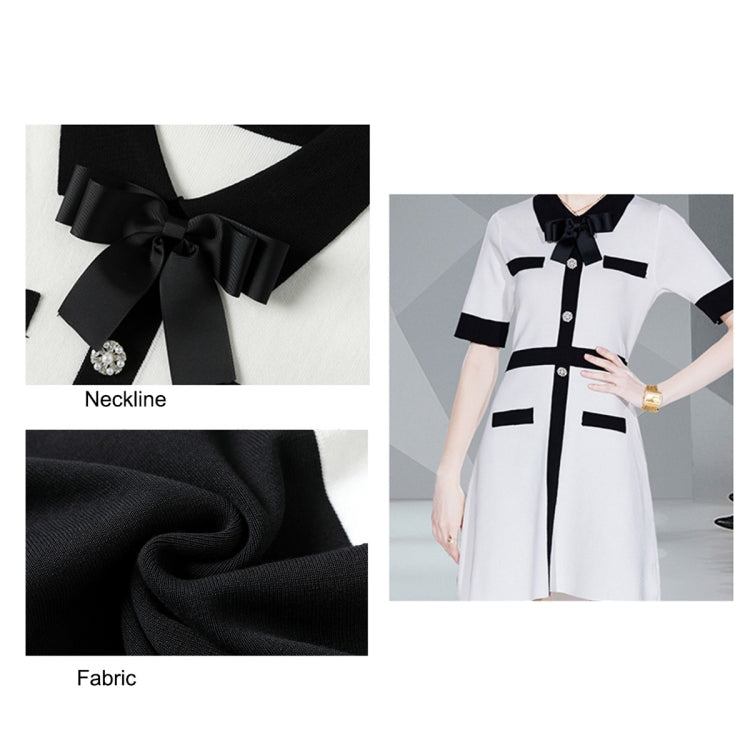 Summer Party Elegant Sweet Black White Patchwork Knitted Dress, Size:One Size