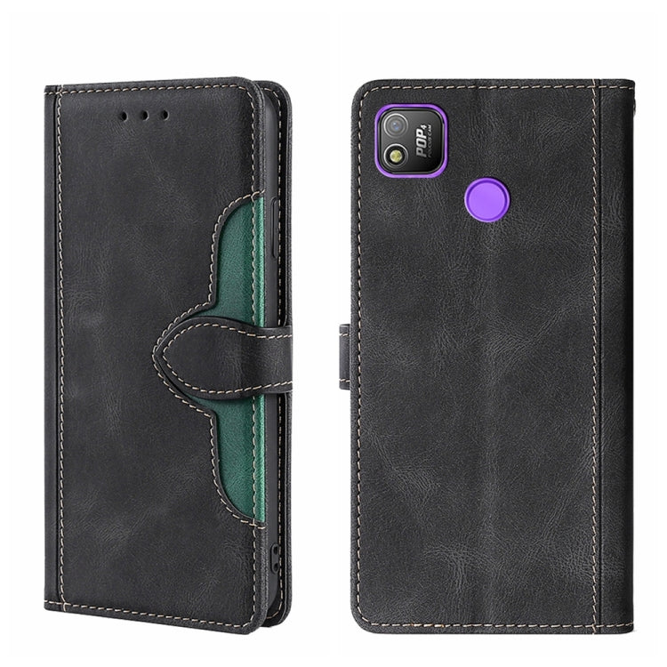 For Tecno Pop 4 Skin Feel Straw Hat Magnetic Buckle Leather Phone Case