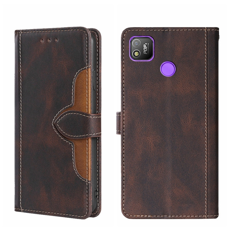 For Tecno Pop 4 Skin Feel Straw Hat Magnetic Buckle Leather Phone Case