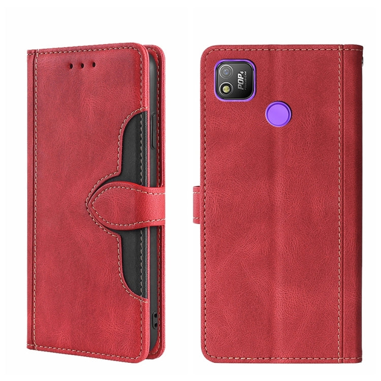 For Tecno Pop 4 Skin Feel Straw Hat Magnetic Buckle Leather Phone Case