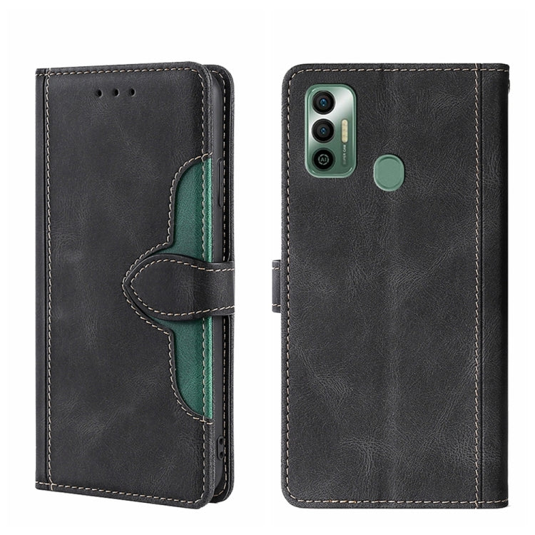 For Tecno Spark 7 Skin Feel Straw Hat Magnetic Buckle Leather Phone Case