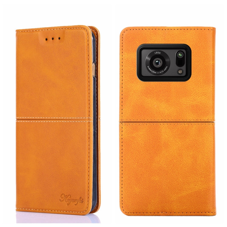 For Sharp Aquos R6 Cow Texture Magnetic Horizontal Flip Leather Phone Case