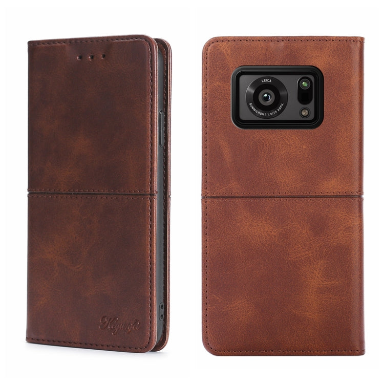 For Sharp Aquos R6 Cow Texture Magnetic Horizontal Flip Leather Phone Case