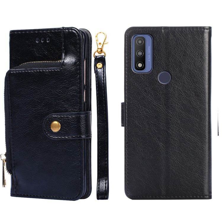 For Motorola G Pure Zipper Bag PU + TPU Horizontal Flip Leather Case