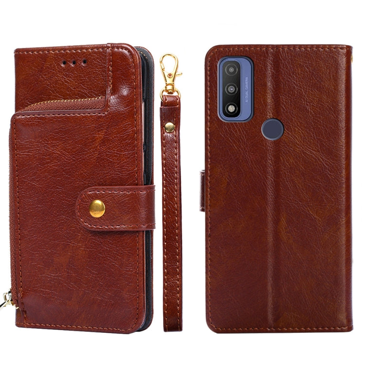 For Motorola G Pure Zipper Bag PU + TPU Horizontal Flip Leather Case