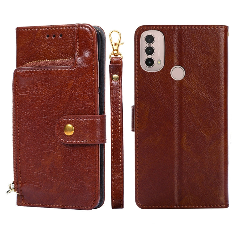 For Motorola Moto E40 Zipper Bag PU + TPU Horizontal Flip Leather Case