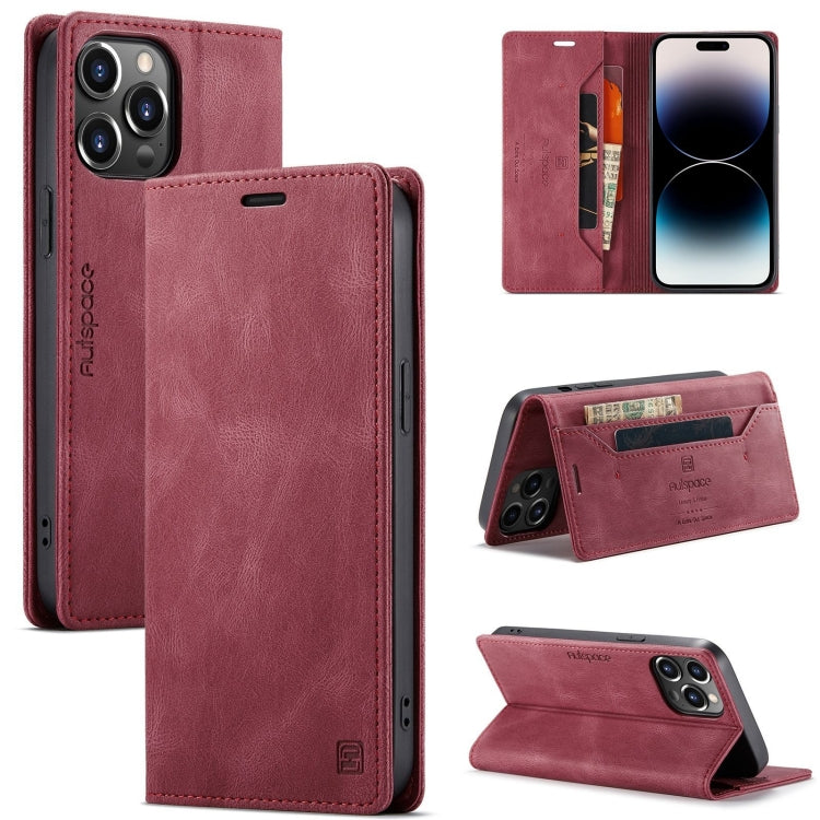 For iPhone 14 Pro AutSpace A01 Retro Skin-feel Crazy Horse Leather Phone Case