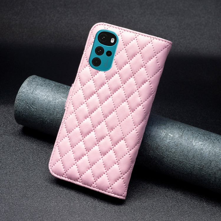 For Motorola Moto G22 Diamond Lattice Wallet Leather Flip Phone Case