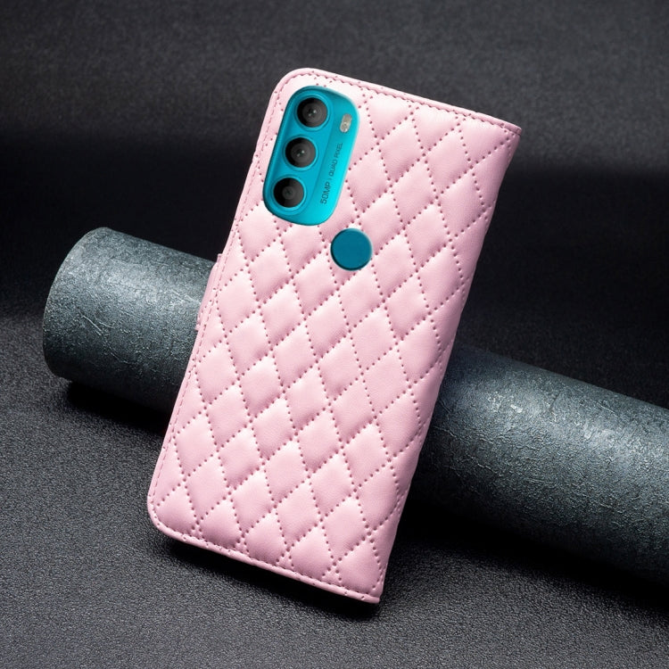 For Motorola Moto G71 5G Diamond Lattice Wallet Leather Flip Phone Case