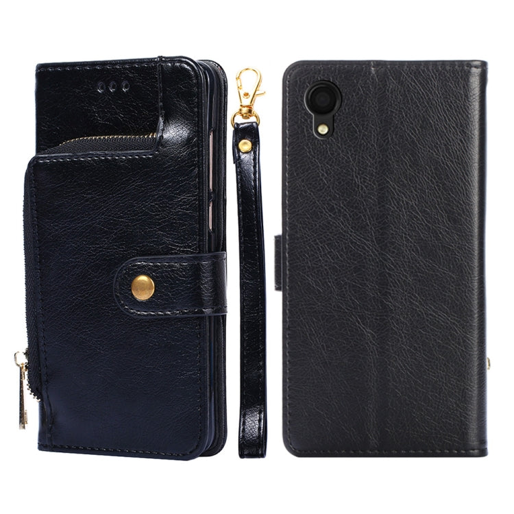 For Samsung Galaxy A22 5G JP Version Zipper Bag PU + TPU Horizontal Flip Leather Phone Case