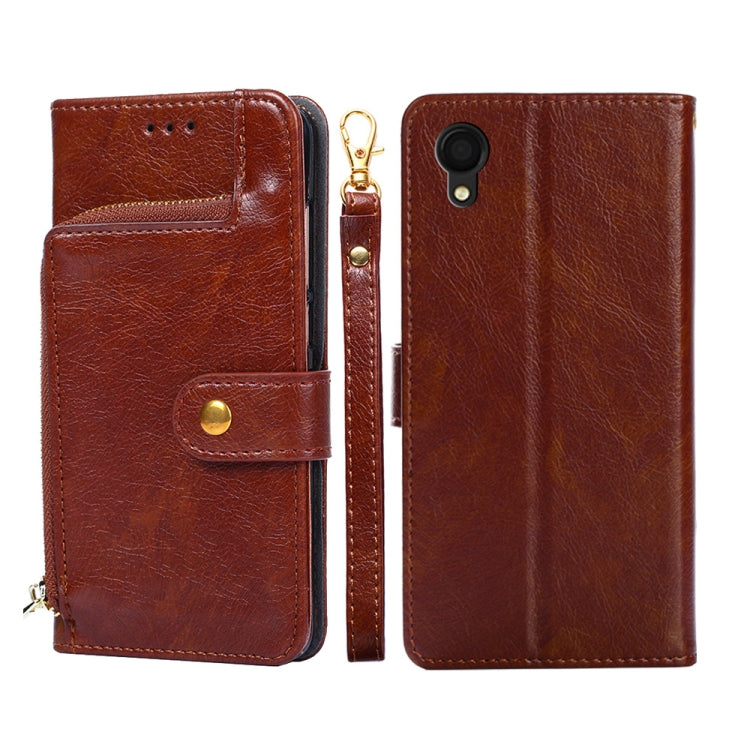 For Samsung Galaxy A22 5G JP Version Zipper Bag PU + TPU Horizontal Flip Leather Phone Case