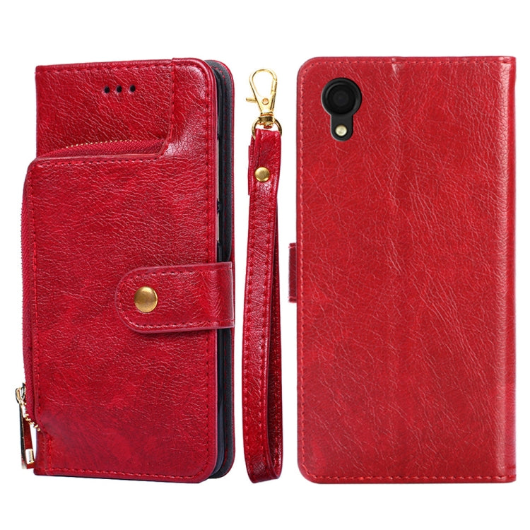 For Samsung Galaxy A22 5G JP Version Zipper Bag PU + TPU Horizontal Flip Leather Phone Case