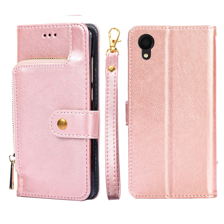 For Samsung Galaxy A22 5G JP Version Zipper Bag PU + TPU Horizontal Flip Leather Phone Case