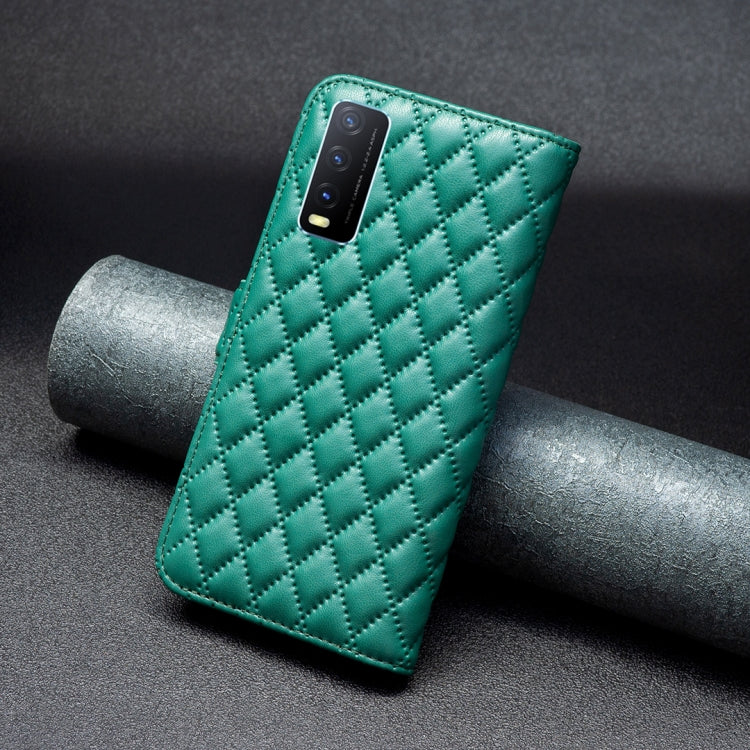 For vivo Y20 Diamond Lattice Wallet Leather Flip Phone Case