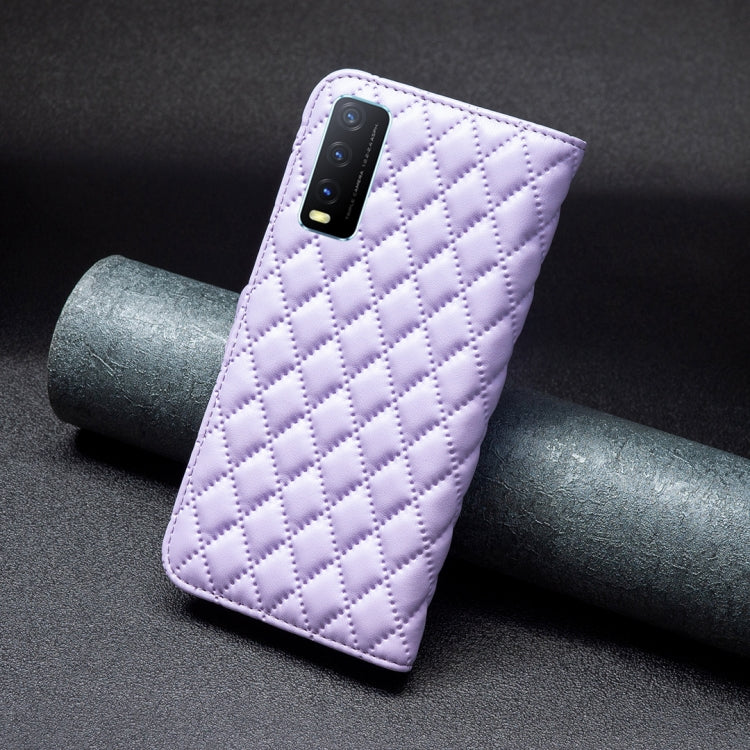 For vivo Y20 Diamond Lattice Wallet Leather Flip Phone Case