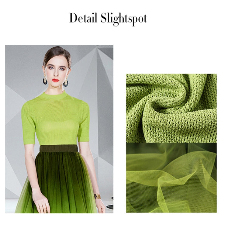 Hollow Knitted Top Smudge Gradient Mesh Skirt Two Piece Set, Size:
