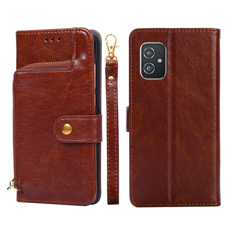 For Asus ZenFone 8 ZS590KS Zipper Bag PU + TPU Horizontal Flip Leather Phone Case