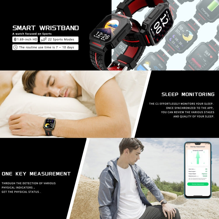 S09-C 1.69 inch Full Touch Screen Smart Watch, IP67 Waterproof Support Heart Rate & Blood Oxygen Monitoring / Multiple Sports Modes