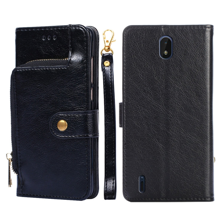 For Nokia C01 Plus/C1 2nd Edition Zipper Bag PU + TPU Horizontal Flip Leather Phone Case