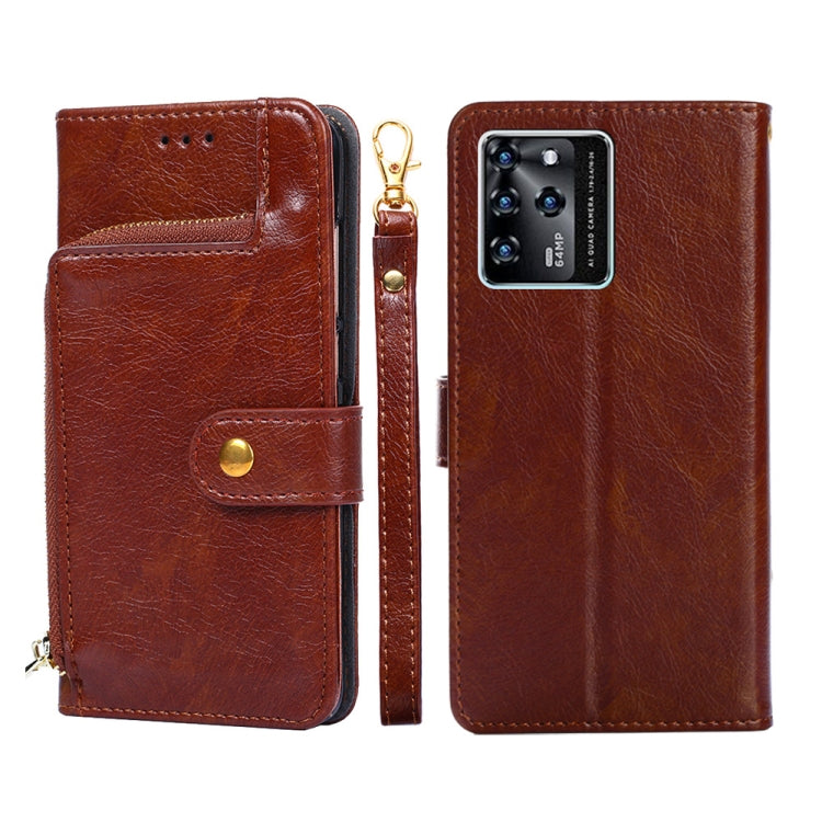 For ZTE Blade V30 Zipper Bag PU + TPU Horizontal Flip Leather Phone Case