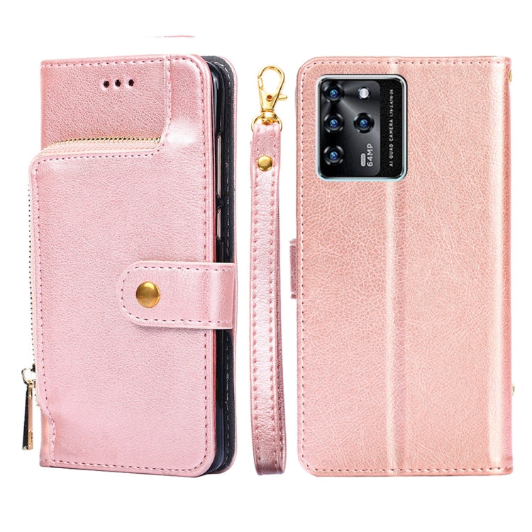 For ZTE Blade V30 Zipper Bag PU + TPU Horizontal Flip Leather Phone Case