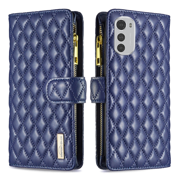 For Motorola Moto E32 4G Diamond Lattice Zipper Wallet Leather Flip Phone Case