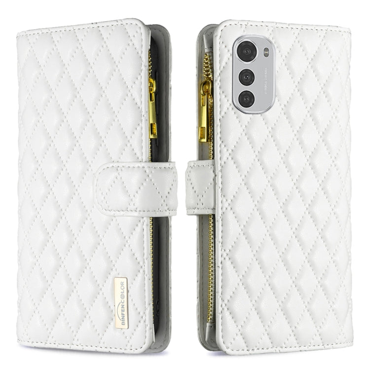 For Motorola Moto E32 4G Diamond Lattice Zipper Wallet Leather Flip Phone Case