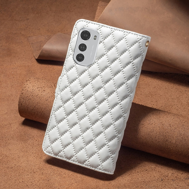 For Motorola Moto E32 4G Diamond Lattice Zipper Wallet Leather Flip Phone Case