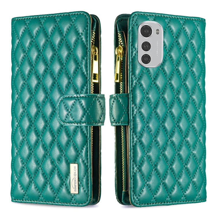 For Motorola Moto E32 4G Diamond Lattice Zipper Wallet Leather Flip Phone Case