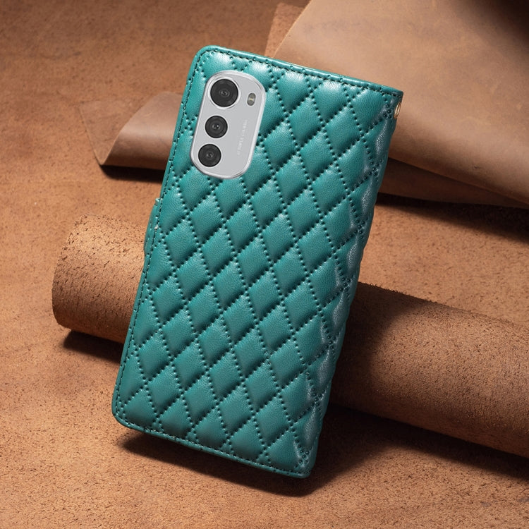 For Motorola Moto E32 4G Diamond Lattice Zipper Wallet Leather Flip Phone Case